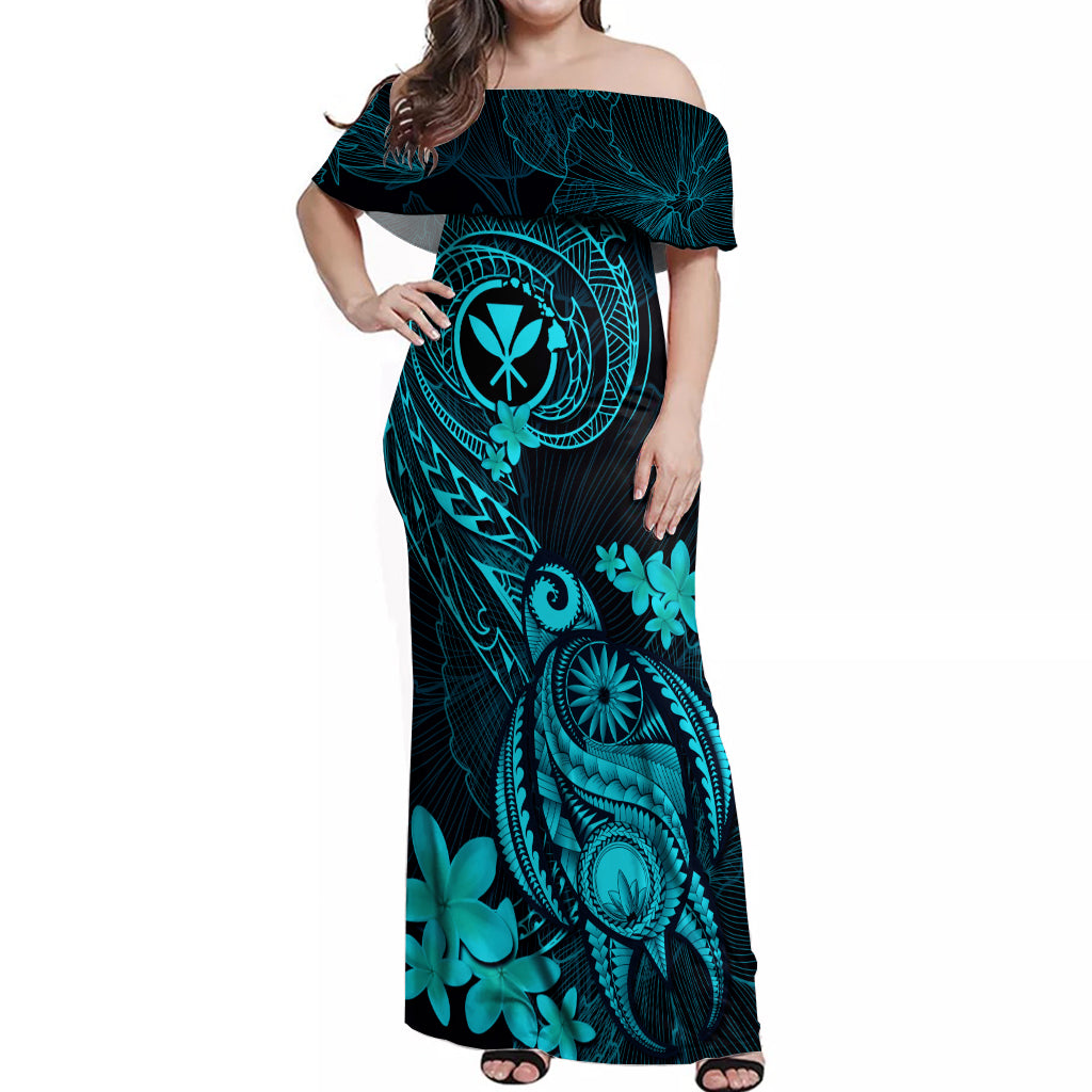 hawaii-off-shoulder-maxi-dress-turtle-mix-polynesian-plumeria-turquoise-version