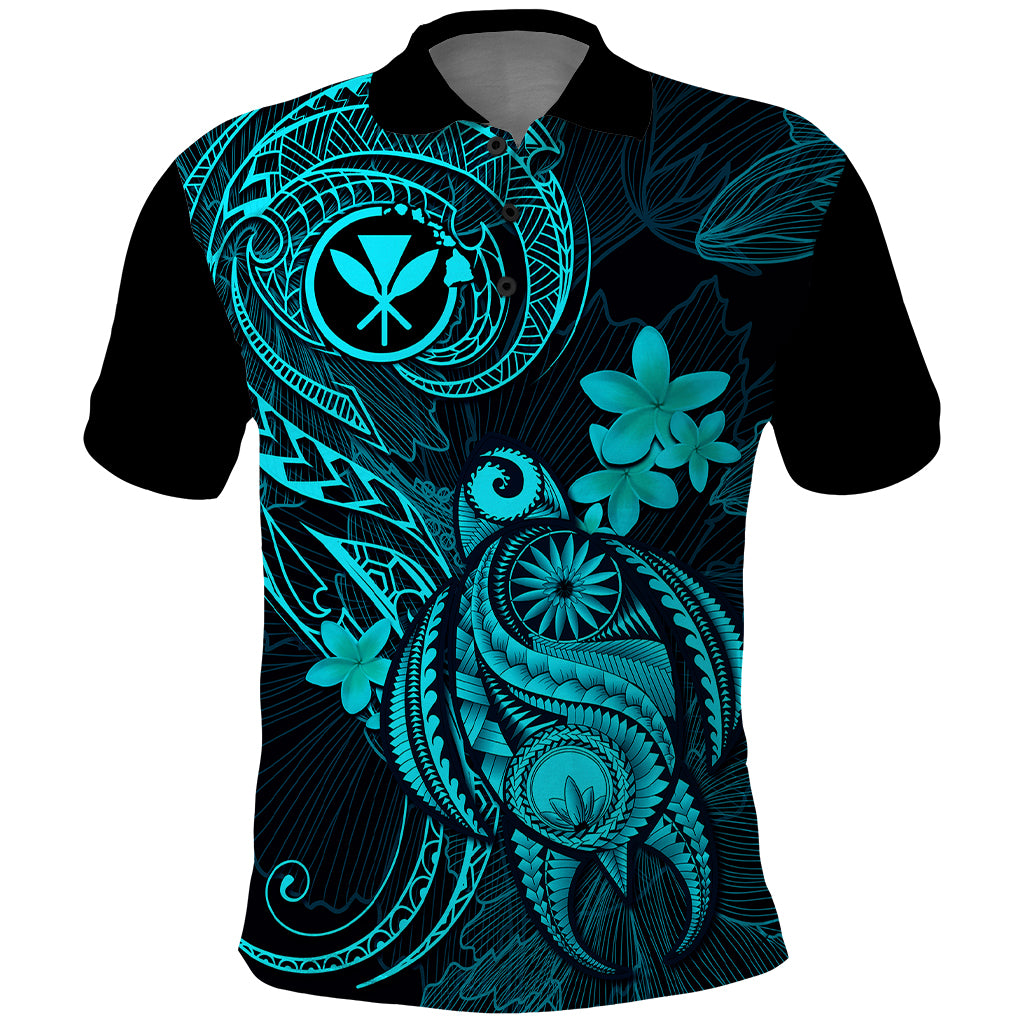 Hawaii Polo Shirt Turtle Mix Polynesian Plumeria Turquoise Version LT14 Turquoise - Polynesian Pride