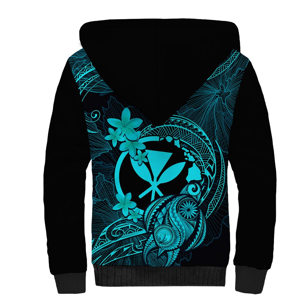 Hawaii Sherpa Hoodie Turtle Mix Polynesian Plumeria Turquoise Version LT14 - Polynesian Pride