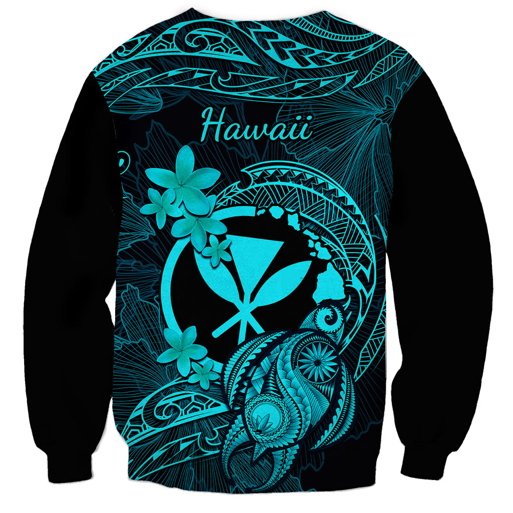 Hawaii Sweatshirt Turtle Mix Polynesian Plumeria Turquoise Version LT14 - Polynesian Pride