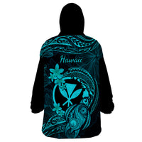 Hawaii Wearable Blanket Hoodie Turtle Mix Polynesian Plumeria Turquoise Version LT14 - Polynesian Pride