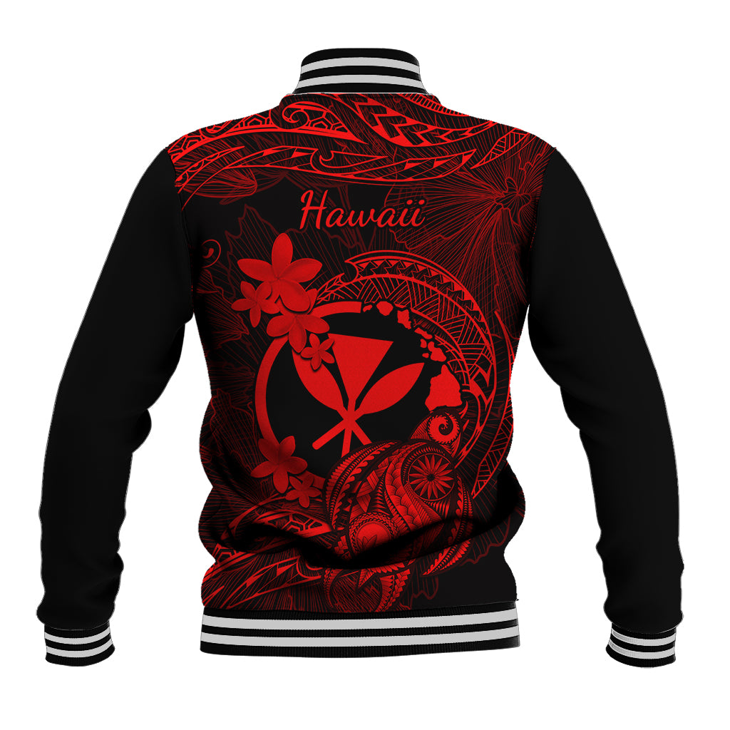 Hawaii Baseball Jacket Turtle Mix Polynesian Plumeria Red Version LT14 - Polynesian Pride