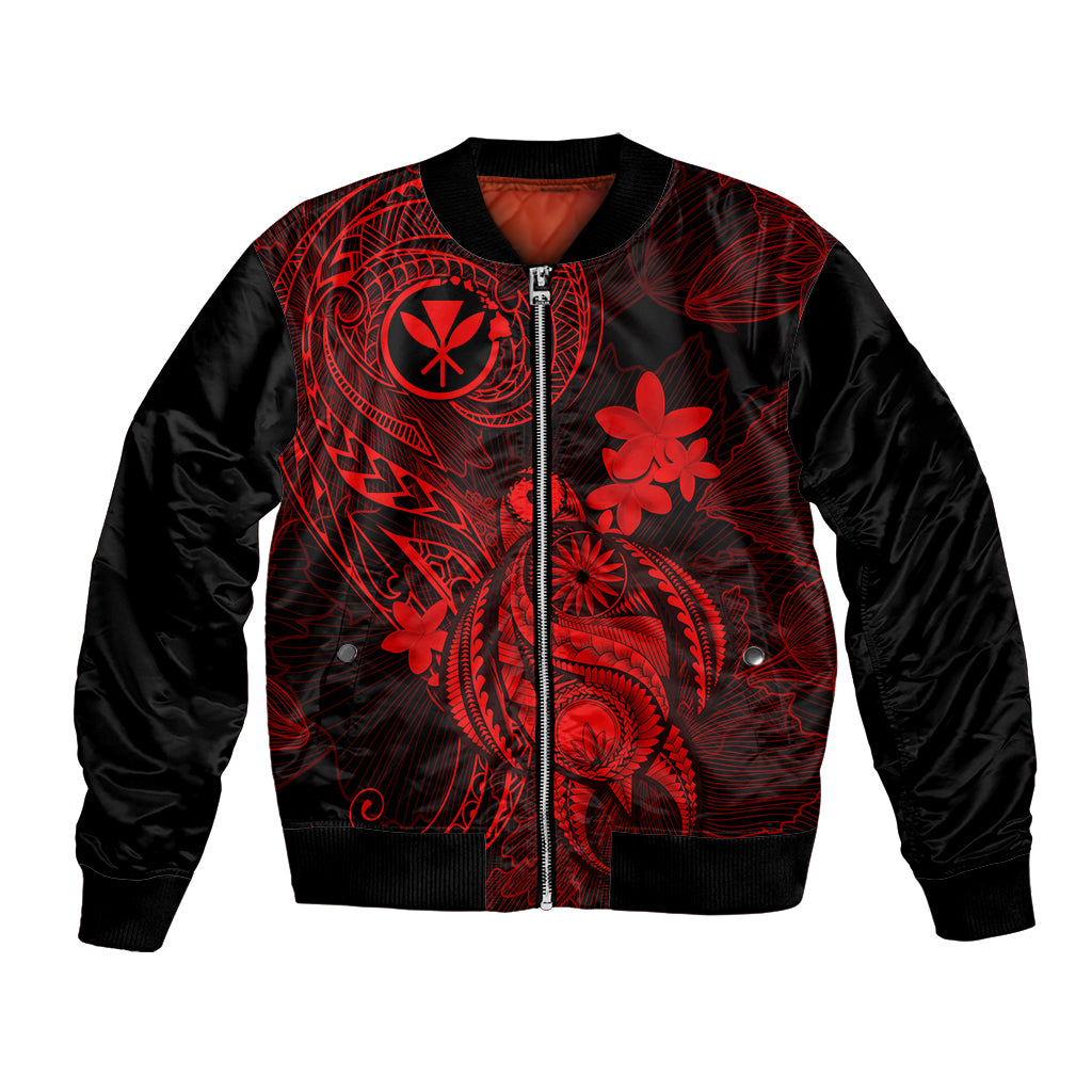 Hawaii Bomber Jacket Turtle Mix Polynesian Plumeria Red Version LT14 Unisex Red - Polynesian Pride