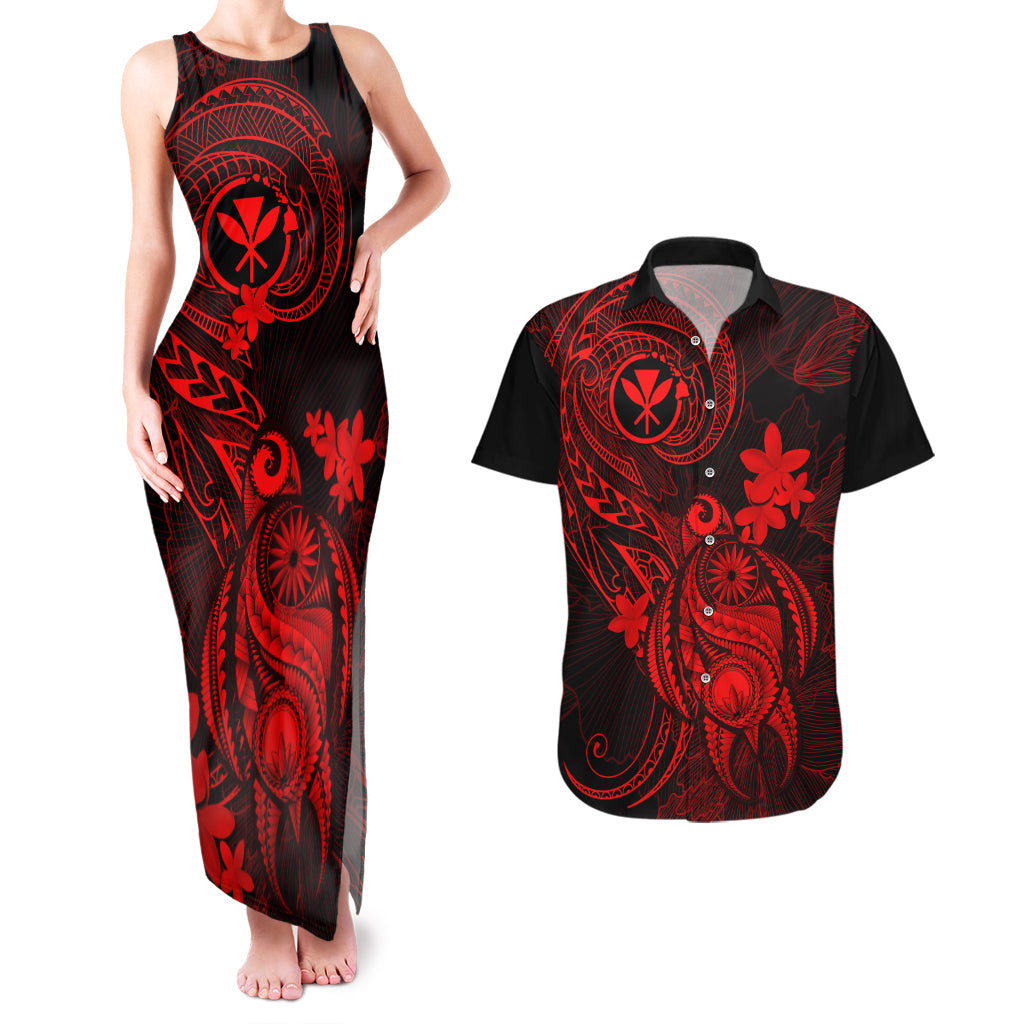 Hawaii Couples Matching Tank Maxi Dress and Hawaiian Shirt Turtle Mix Polynesian Plumeria Red Version LT14 Red - Polynesian Pride
