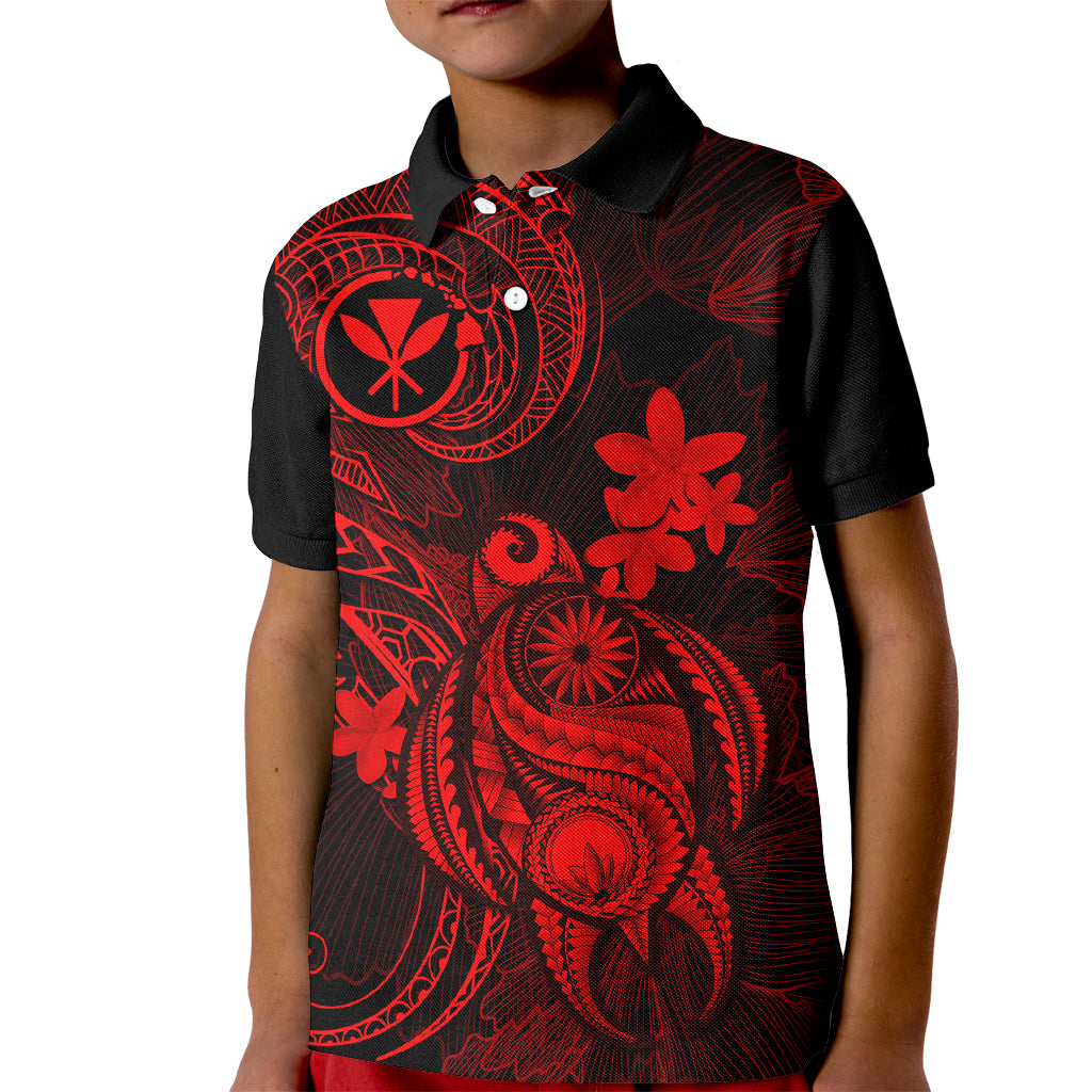 Hawaii Kid Polo Shirt Turtle Mix Polynesian Plumeria Red Version LT14 Kid Red - Polynesian Pride