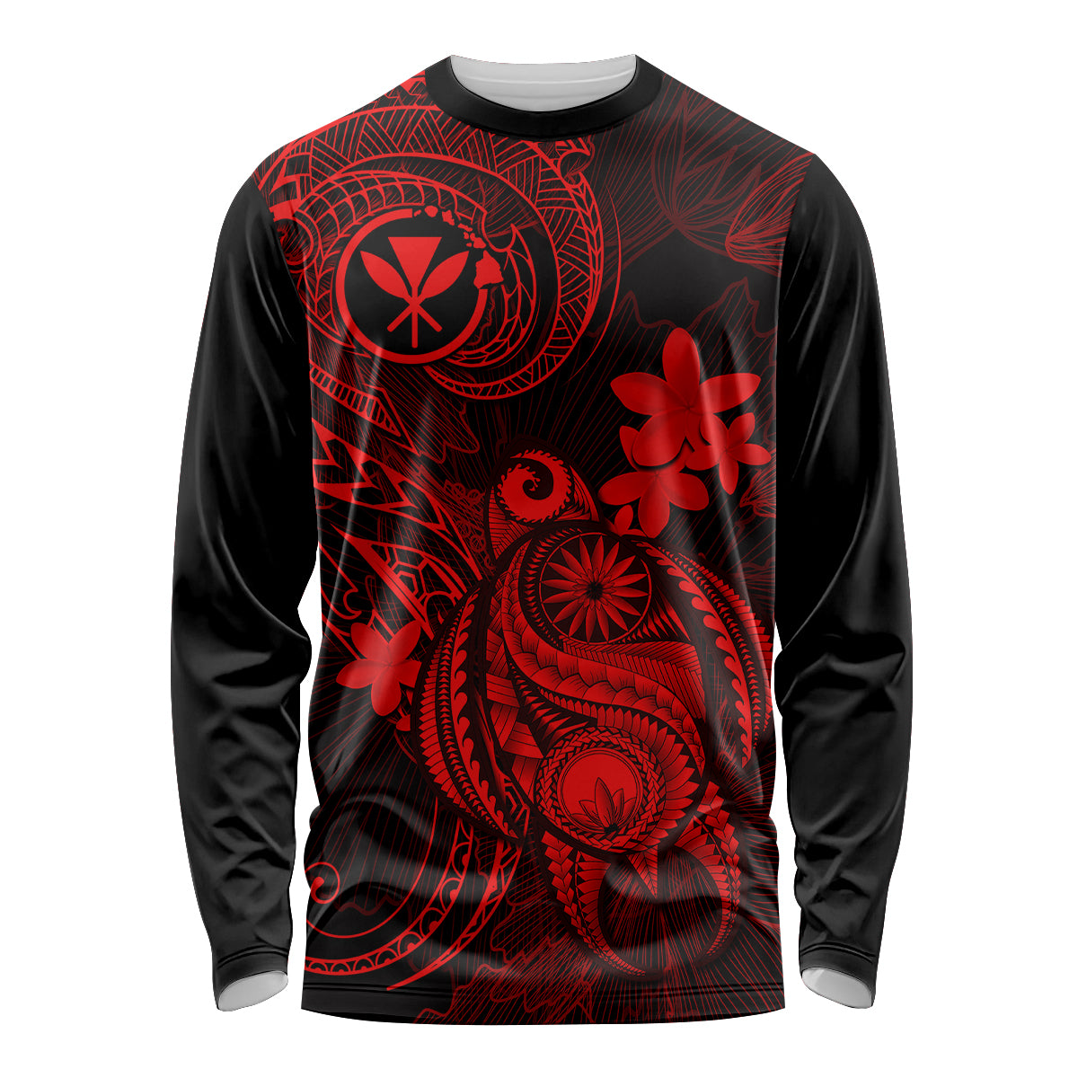 Hawaii Long Sleeve Shirt Turtle Mix Polynesian Plumeria Red Version LT14 Unisex Red - Polynesian Pride