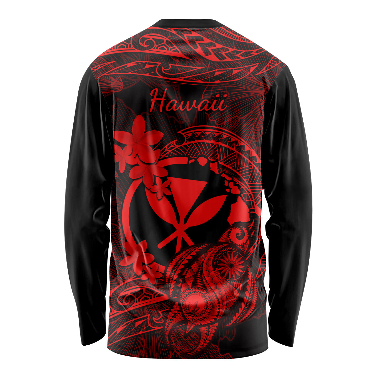 Hawaii Long Sleeve Shirt Turtle Mix Polynesian Plumeria Red Version LT14 - Polynesian Pride