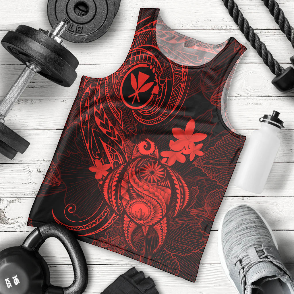 Hawaii Men Tank Top Turtle Mix Polynesian Plumeria Red Version LT14 Red - Polynesian Pride