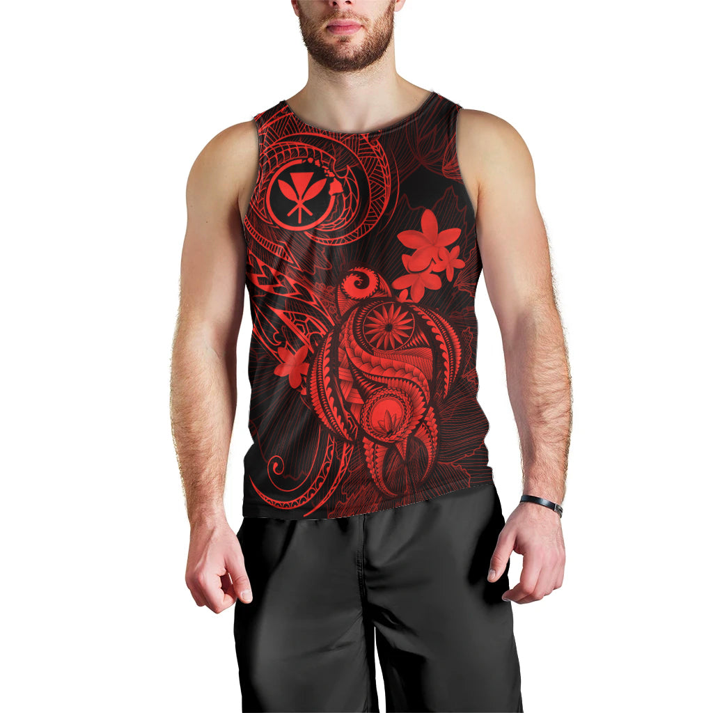 Hawaii Men Tank Top Turtle Mix Polynesian Plumeria Red Version LT14 - Polynesian Pride