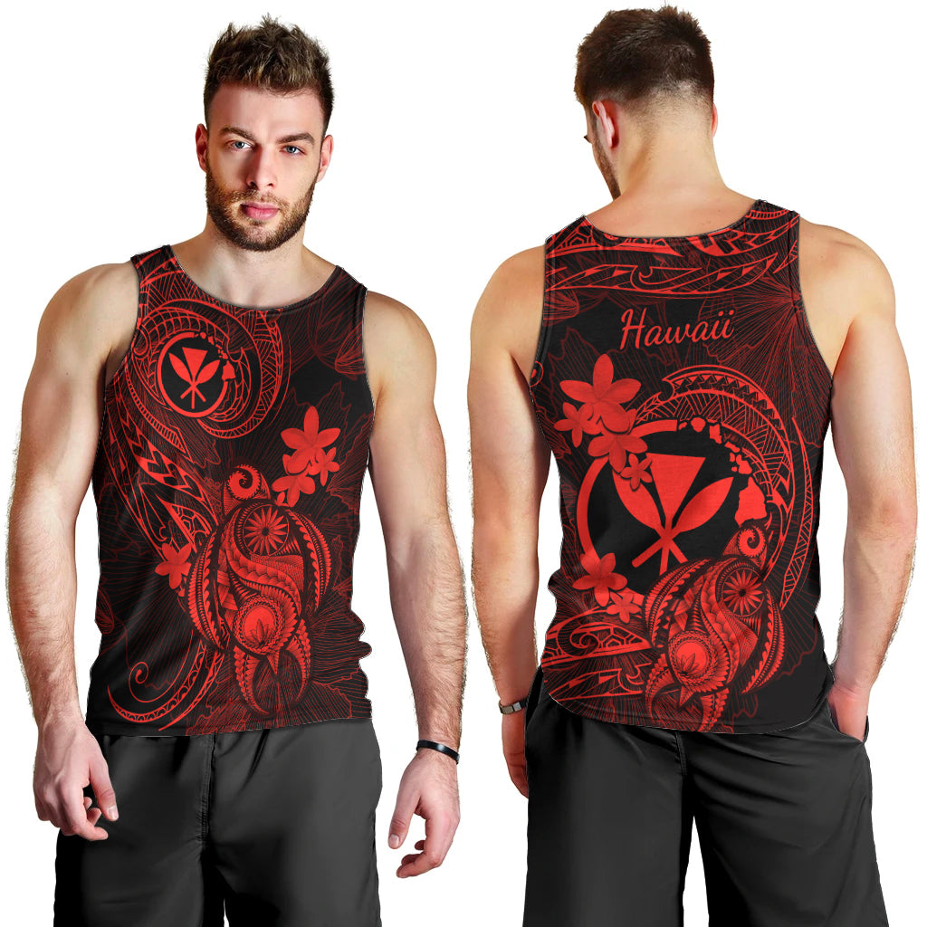 Hawaii Men Tank Top Turtle Mix Polynesian Plumeria Red Version LT14 - Polynesian Pride