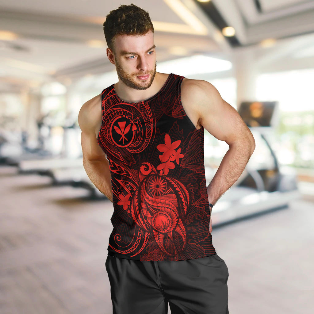 Hawaii Men Tank Top Turtle Mix Polynesian Plumeria Red Version LT14 - Polynesian Pride