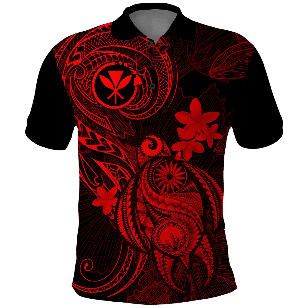 Hawaii Polo Shirt Turtle Mix Polynesian Plumeria Red Version LT14 Red - Polynesian Pride