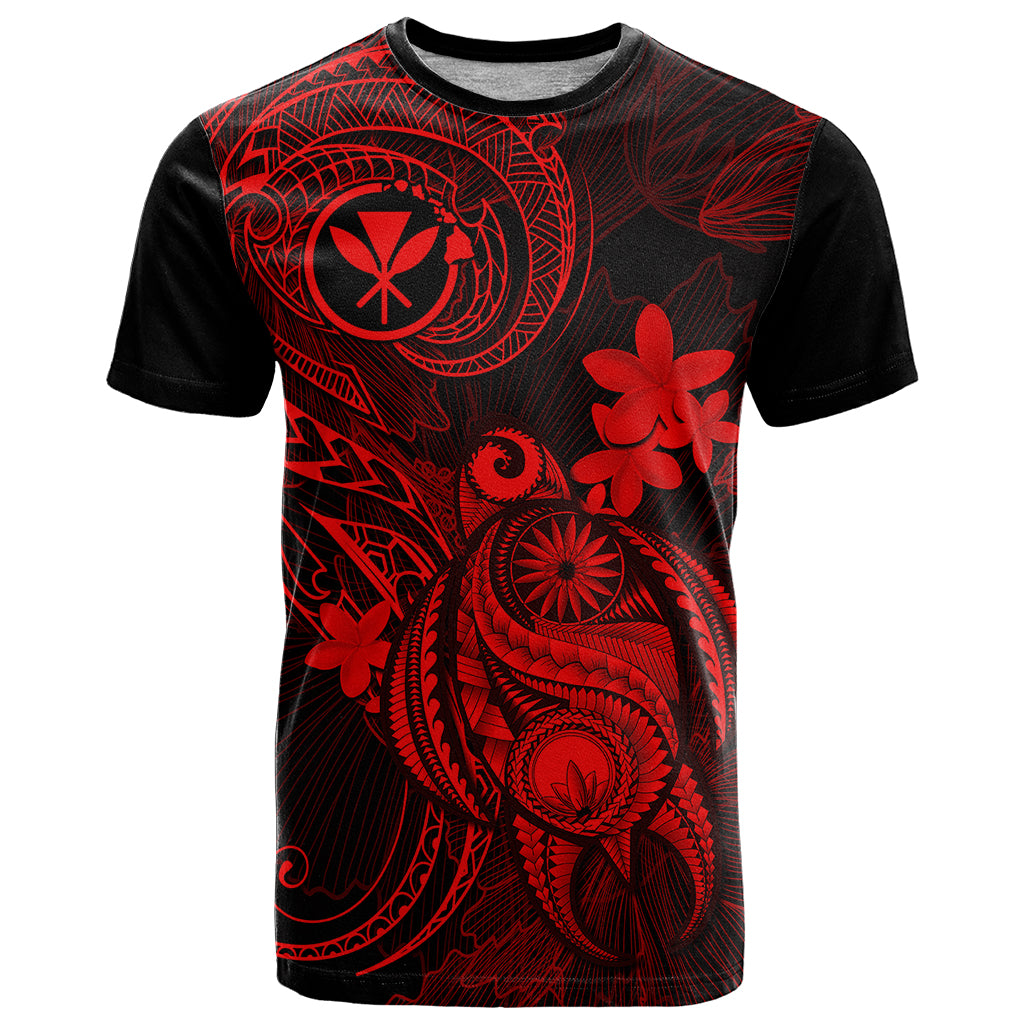 Hawaii T Shirt Turtle Mix Polynesian Plumeria Red Version LT14 Red - Polynesian Pride