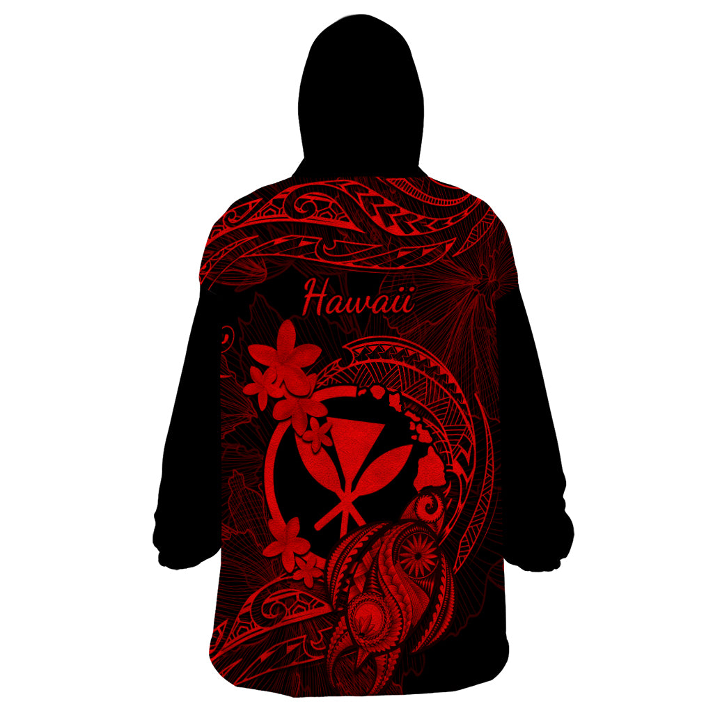Hawaii Wearable Blanket Hoodie Turtle Mix Polynesian Plumeria Red Version LT14 - Polynesian Pride