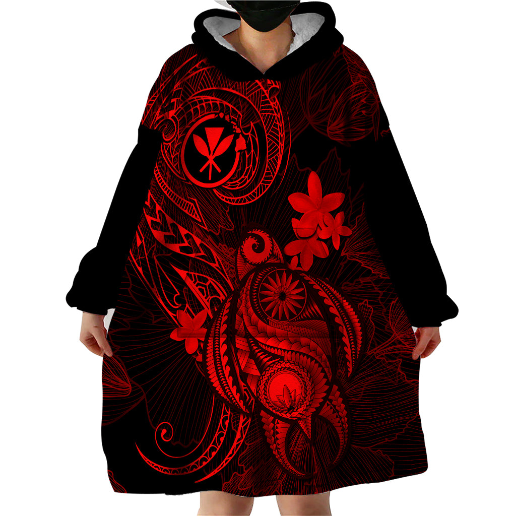 Hawaii Wearable Blanket Hoodie Turtle Mix Polynesian Plumeria Red Version LT14 - Polynesian Pride