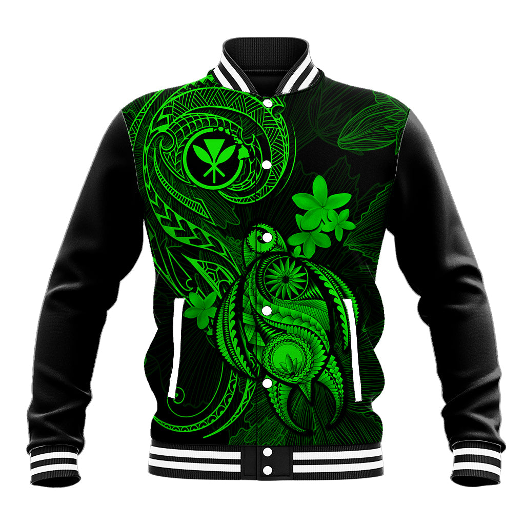 Hawaii Baseball Jacket Turtle Mix Polynesian Plumeria Green Version LT14 Unisex Green - Polynesian Pride