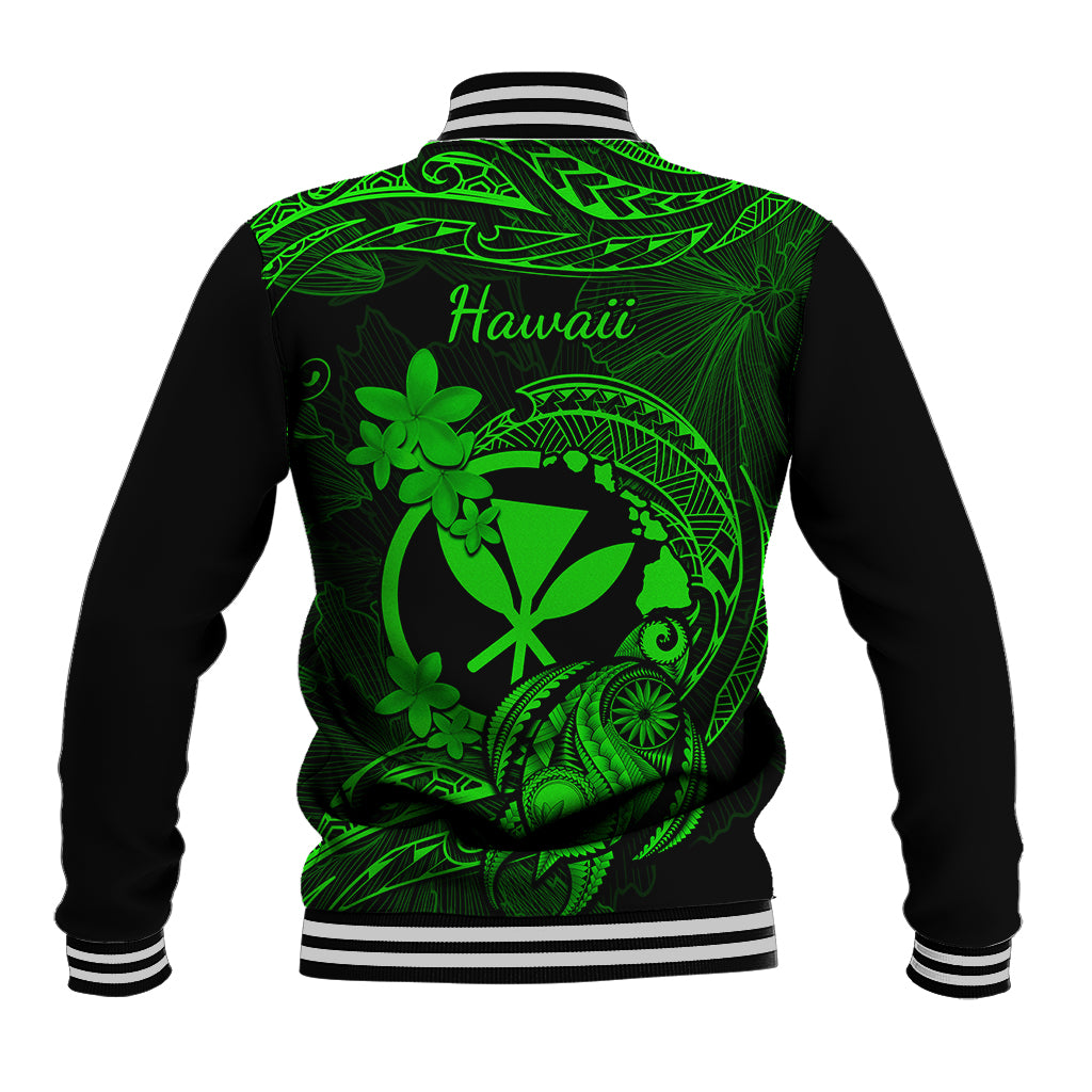 Hawaii Baseball Jacket Turtle Mix Polynesian Plumeria Green Version LT14 - Polynesian Pride