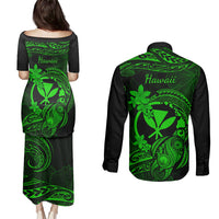 Hawaii Couples Matching Puletasi Dress and Long Sleeve Button Shirts Turtle Mix Polynesian Plumeria Green Version LT14 - Polynesian Pride