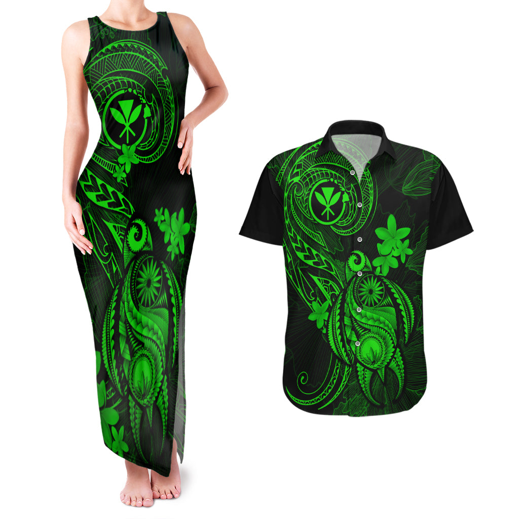 Hawaii Couples Matching Tank Maxi Dress and Hawaiian Shirt Turtle Mix Polynesian Plumeria Green Version LT14 Green - Polynesian Pride