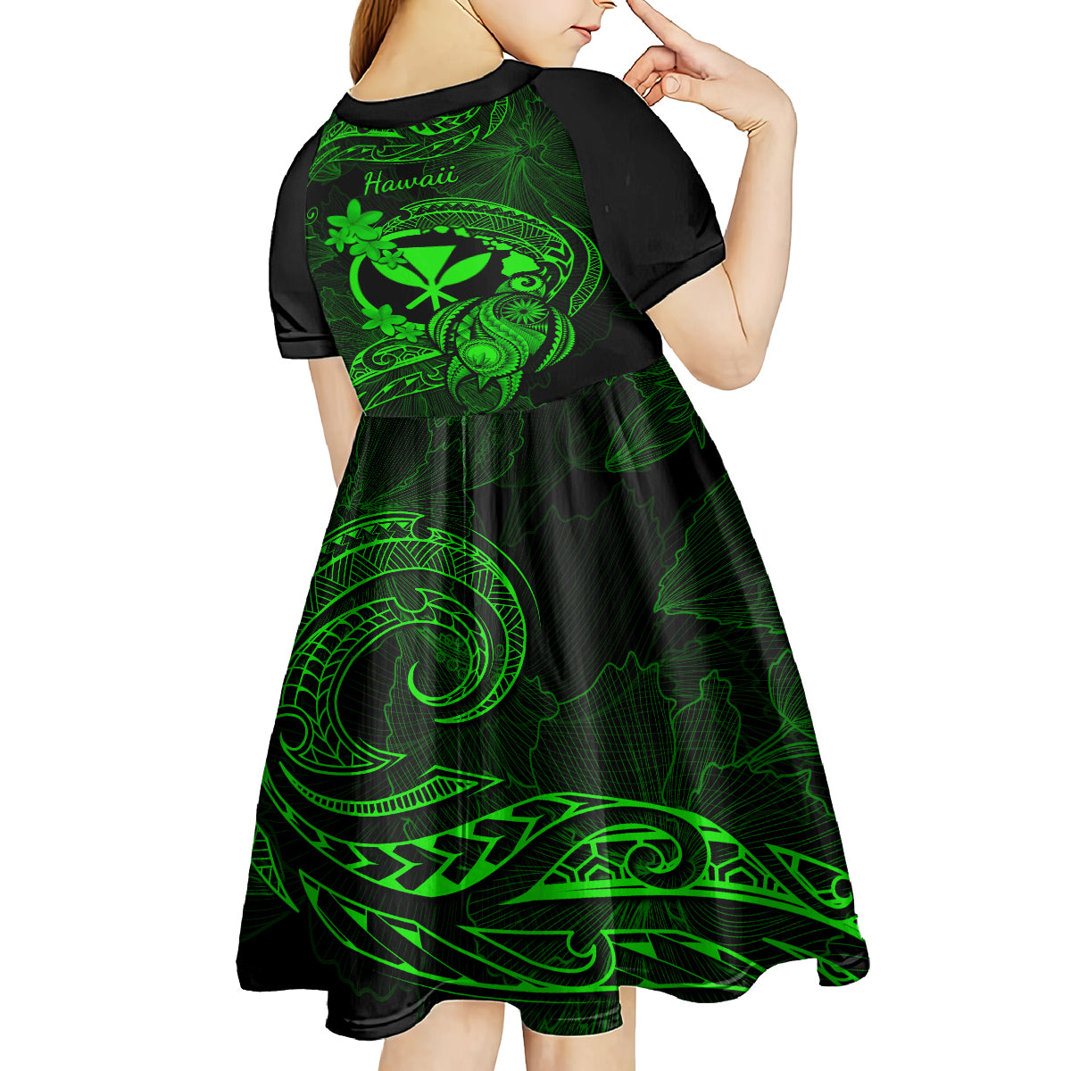 Hawaii Kid Short Sleeve Dress Turtle Mix Polynesian Plumeria Green Version LT14 - Polynesian Pride