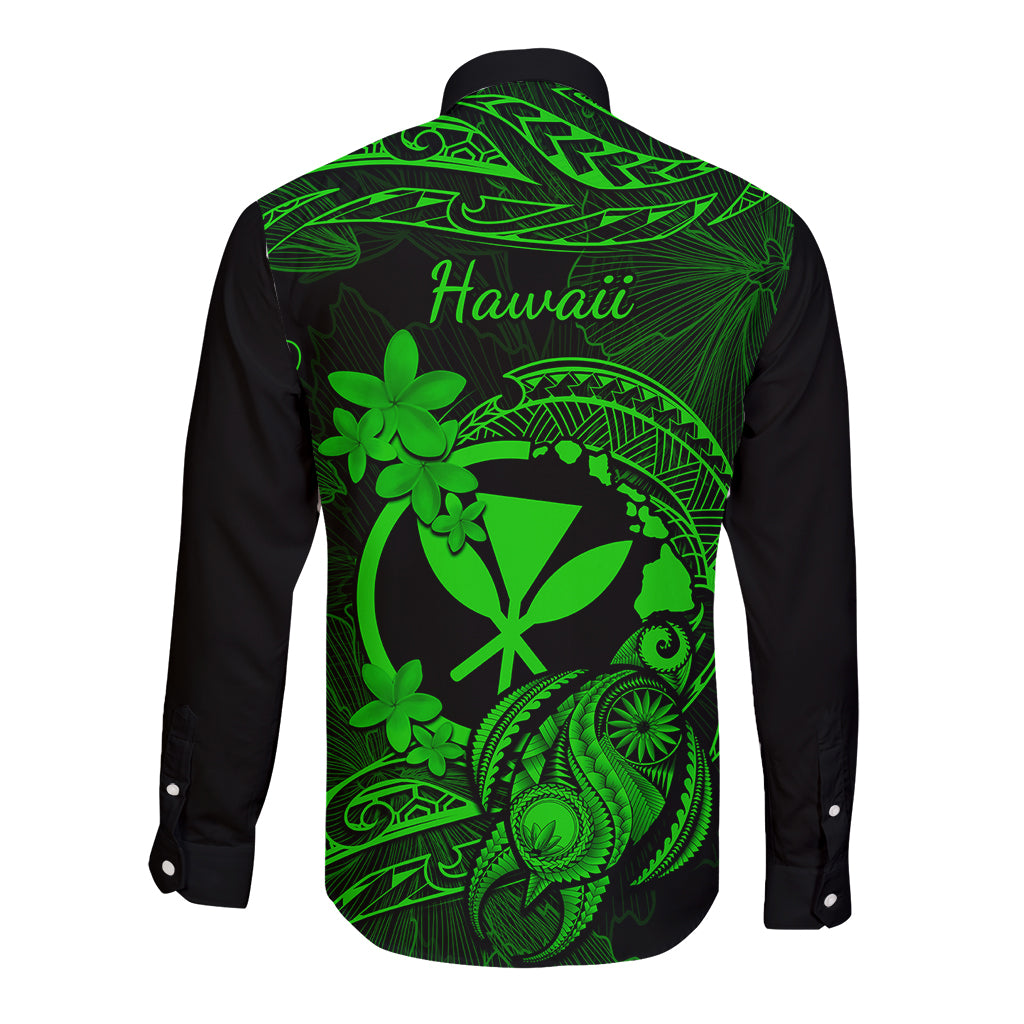 hawaii-long-sleeve-button-shirt-turtle-mix-polynesian-plumeria-green-version