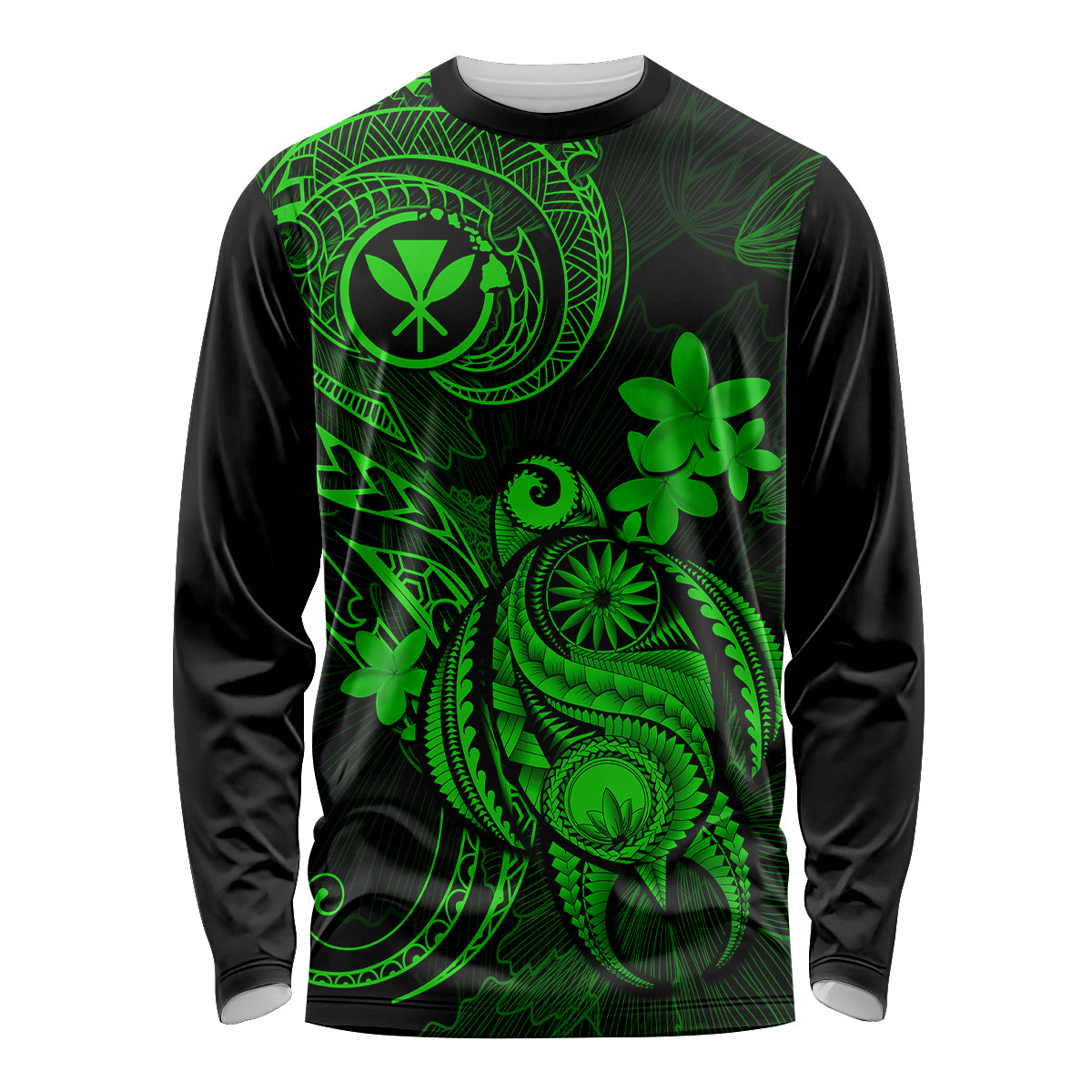 Hawaii Long Sleeve Shirt Turtle Mix Polynesian Plumeria Green Version LT14 Unisex Green - Polynesian Pride