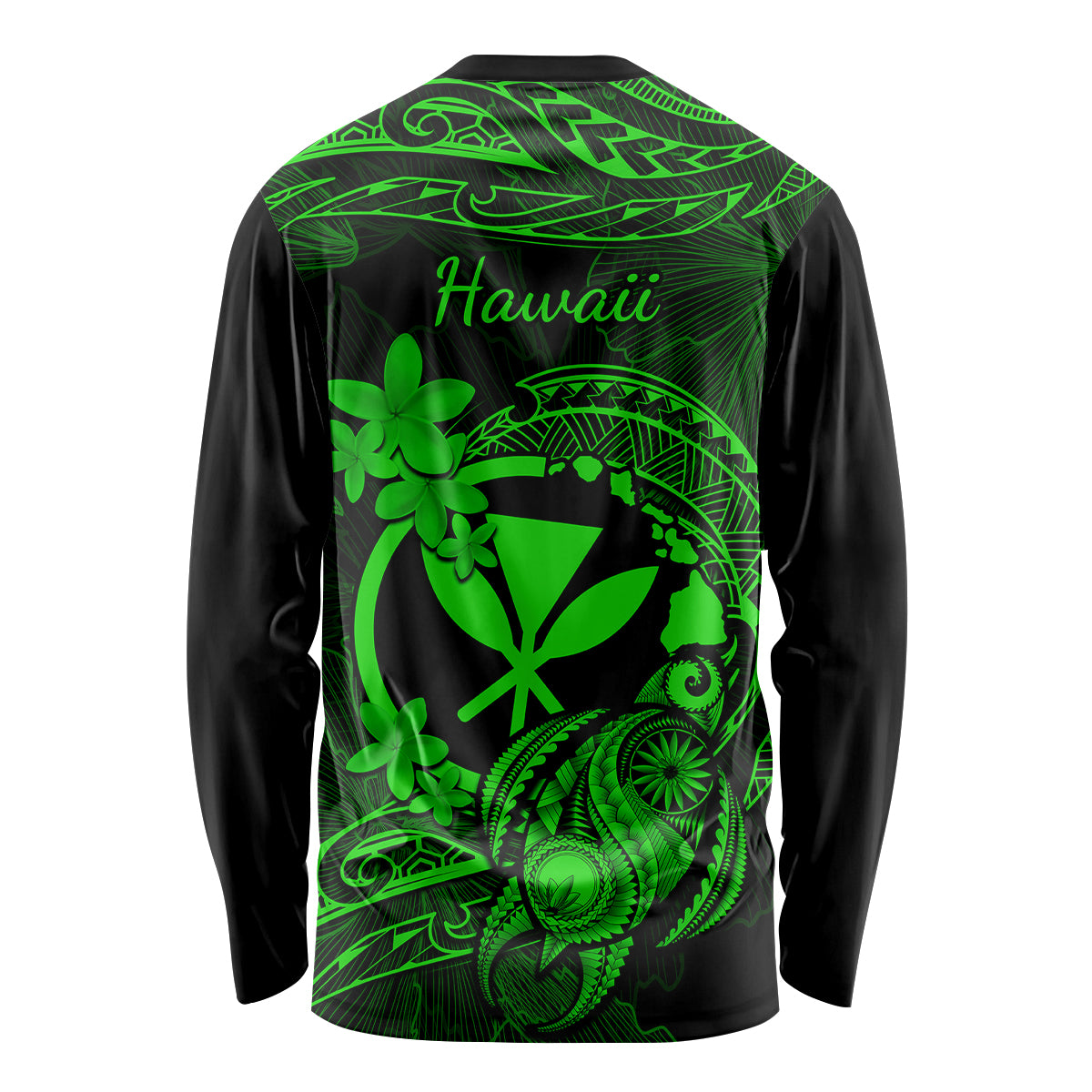 Hawaii Long Sleeve Shirt Turtle Mix Polynesian Plumeria Green Version LT14 - Polynesian Pride