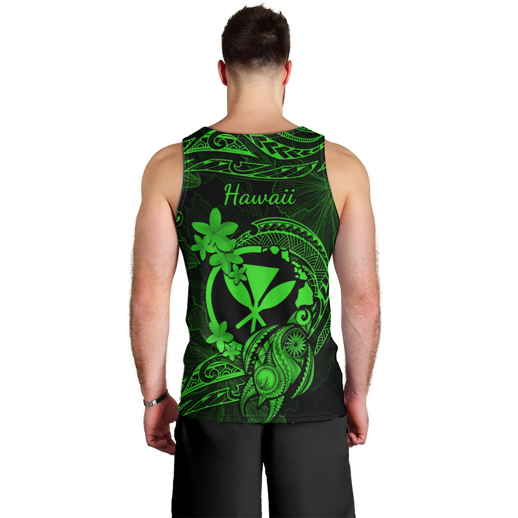 Hawaii Men Tank Top Turtle Mix Polynesian Plumeria Green Version LT14 - Polynesian Pride