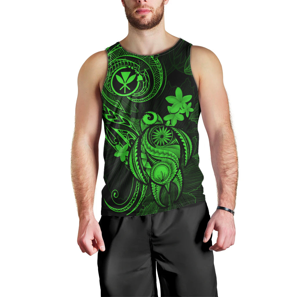 Hawaii Men Tank Top Turtle Mix Polynesian Plumeria Green Version LT14 - Polynesian Pride