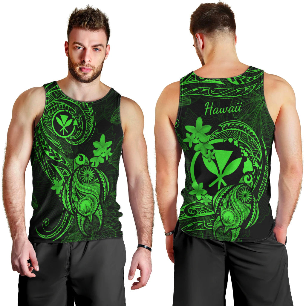 Hawaii Men Tank Top Turtle Mix Polynesian Plumeria Green Version LT14 - Polynesian Pride