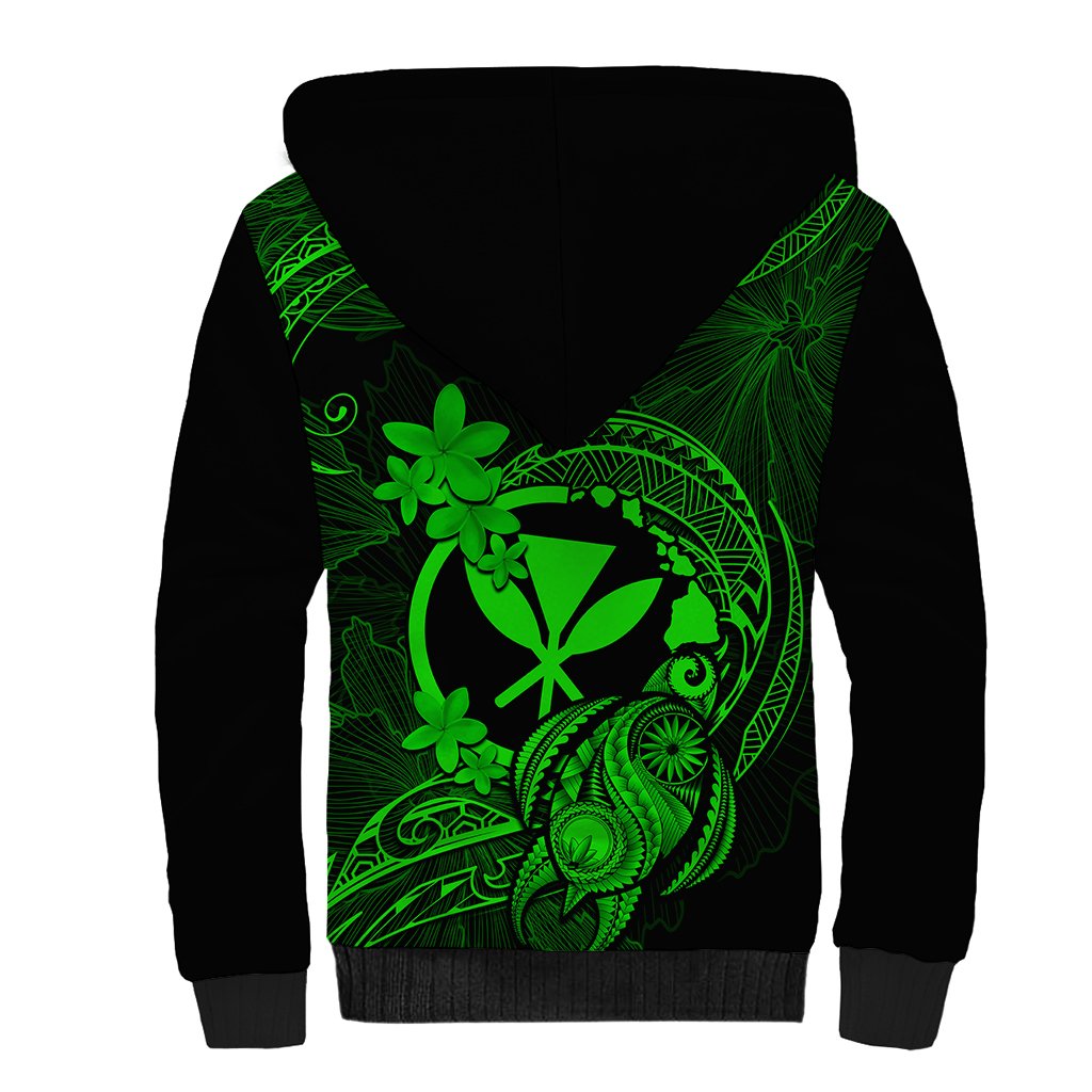 Hawaii Sherpa Hoodie Turtle Mix Polynesian Plumeria Green Version LT14 - Polynesian Pride