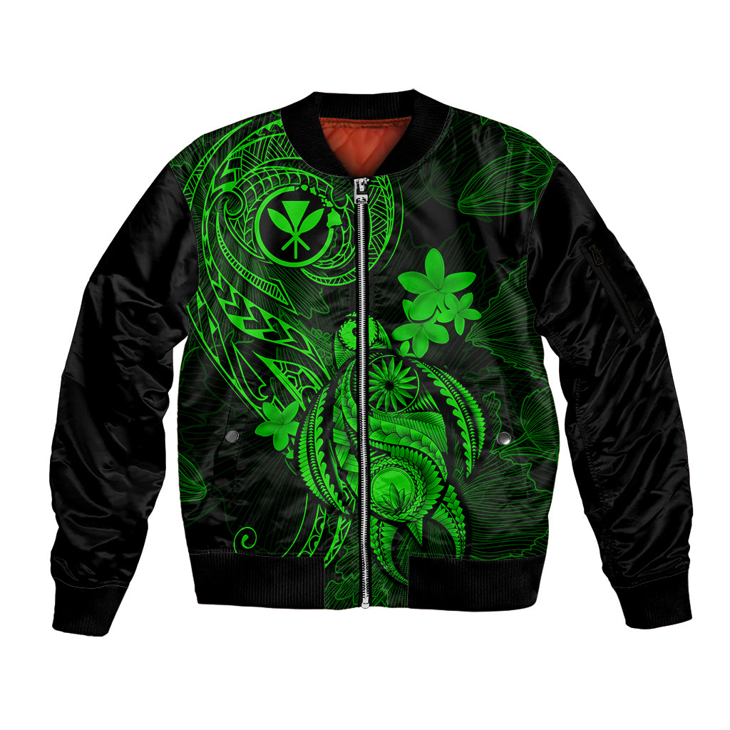 Hawaii Sleeve Zip Bomber Jacket Turtle Mix Polynesian Plumeria Green Version LT14 Unisex Green - Polynesian Pride