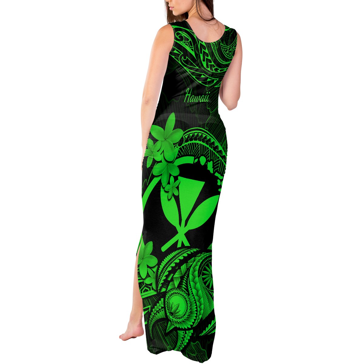 Hawaii Tank Maxi Dress Turtle Mix Polynesian Plumeria Green Version LT14 - Polynesian Pride