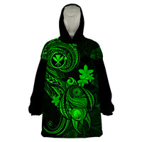 Hawaii Wearable Blanket Hoodie Turtle Mix Polynesian Plumeria Green Version LT14 One Size Green - Polynesian Pride