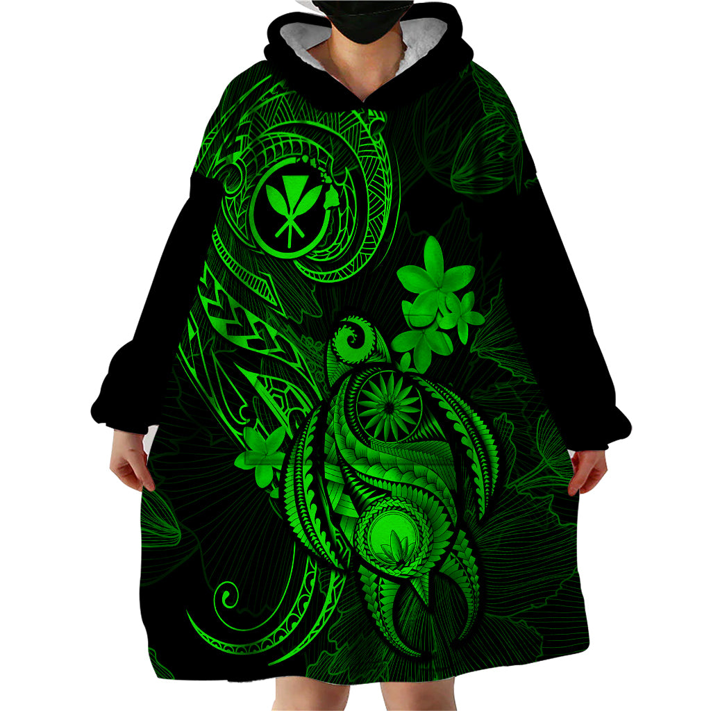Hawaii Wearable Blanket Hoodie Turtle Mix Polynesian Plumeria Green Version LT14 - Polynesian Pride