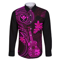 Hawaii Family Matching Long Sleeve Bodycon Dress and Hawaiian Shirt Ukulele Mix Polynesian Plumeria Pink Version LT14 Dad's Shirt - Long Sleeve Pink - Polynesian Pride