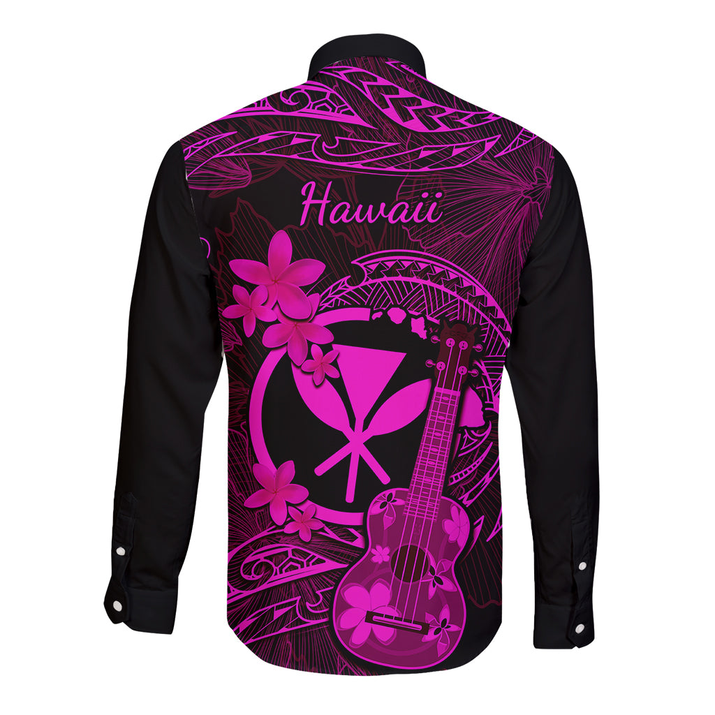 hawaii-long-sleeve-button-shirt-ukulele-mix-polynesian-plumeria-pink-version