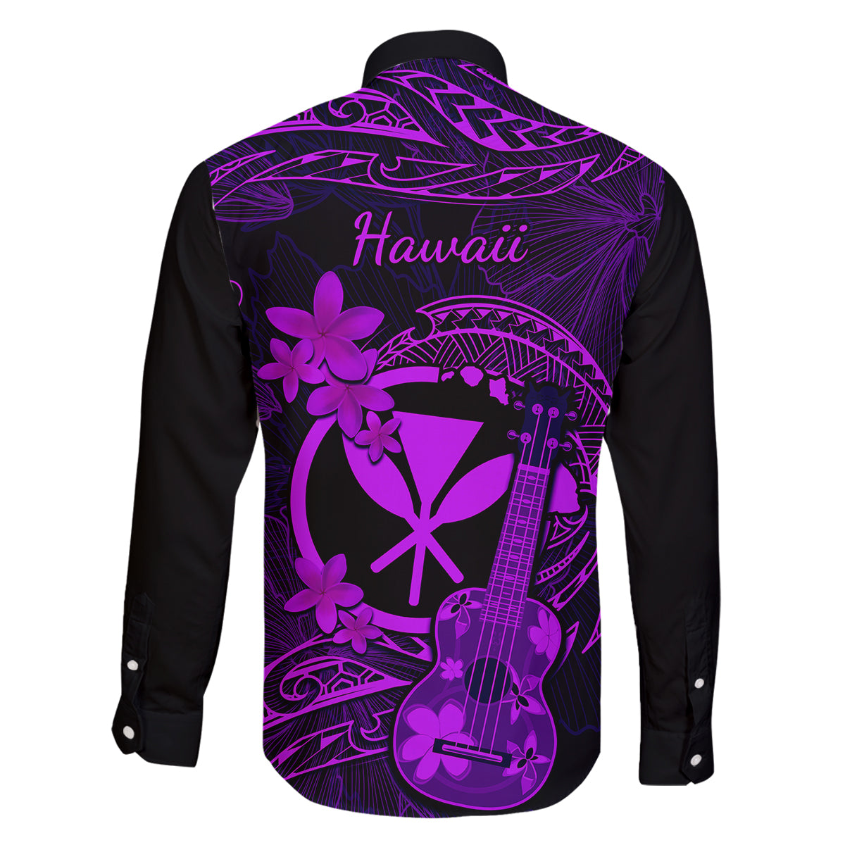 hawaii-family-matching-short-sleeve-bodycon-dress-and-hawaiian-shirt-ukulele-mix-polynesian-plumeria-purple-version