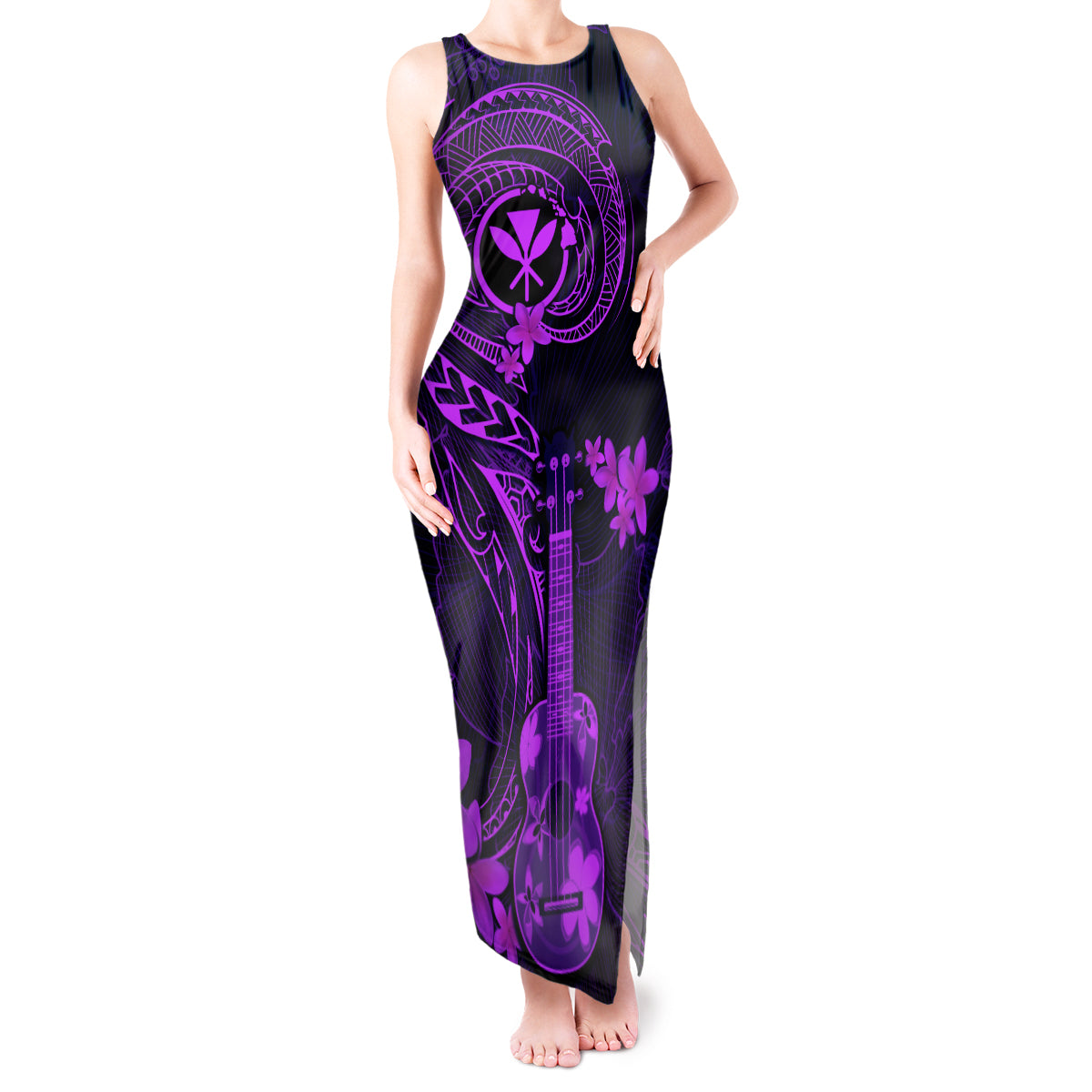 hawaii-tank-maxi-dress-ukulele-mix-polynesian-plumeria-purple-version