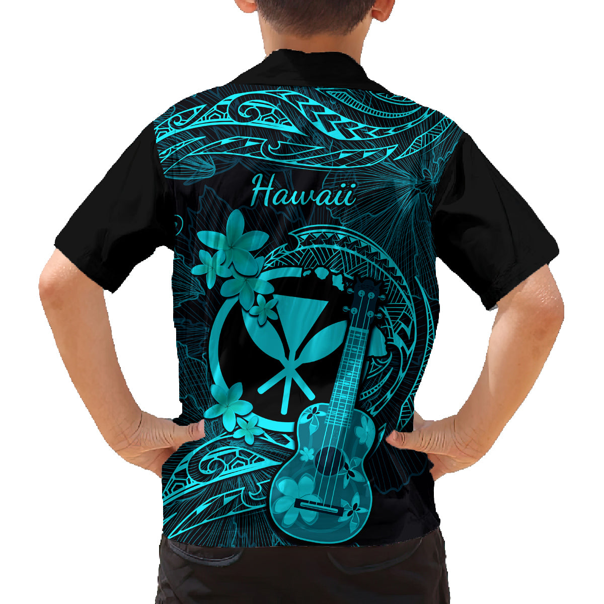 Hawaii Family Matching Puletasi Dress and Hawaiian Shirt Ukulele Mix Polynesian Plumeria Turquoise Version LT14 - Polynesian Pride