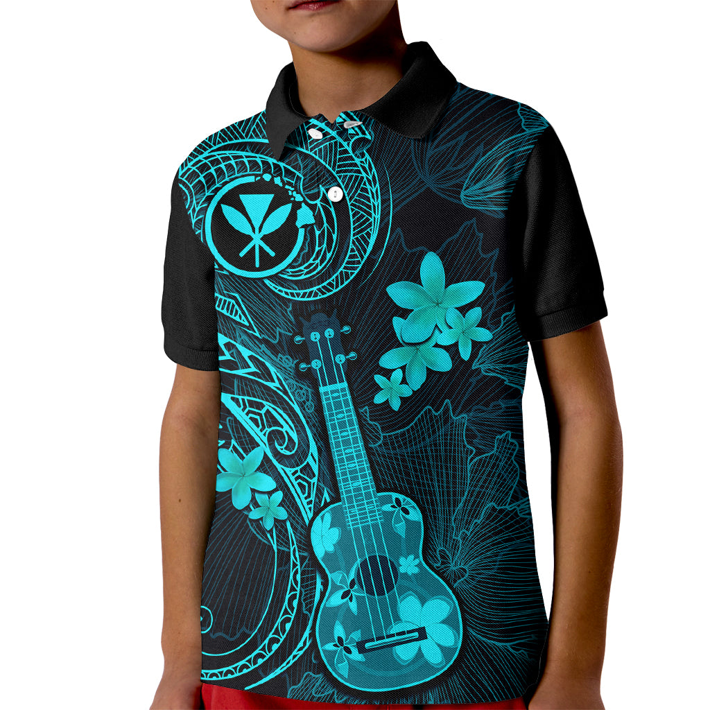 Hawaii Kid Polo Shirt Ukulele Mix Polynesian Plumeria Turquoise Version LT14 Kid Turquoise - Polynesian Pride