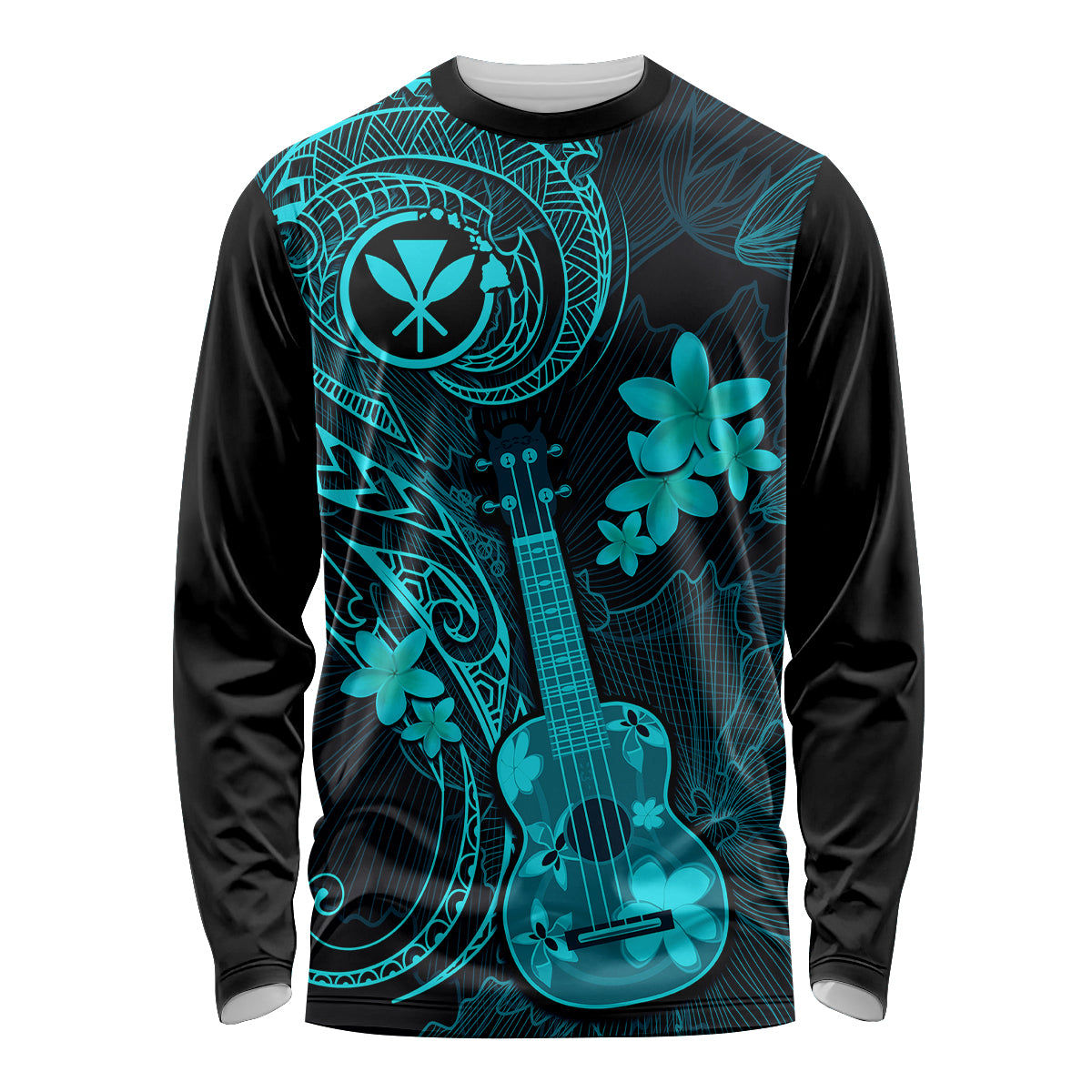 hawaii-long-sleeve-shirt-ukulele-mix-polynesian-plumeria-turquoise-version