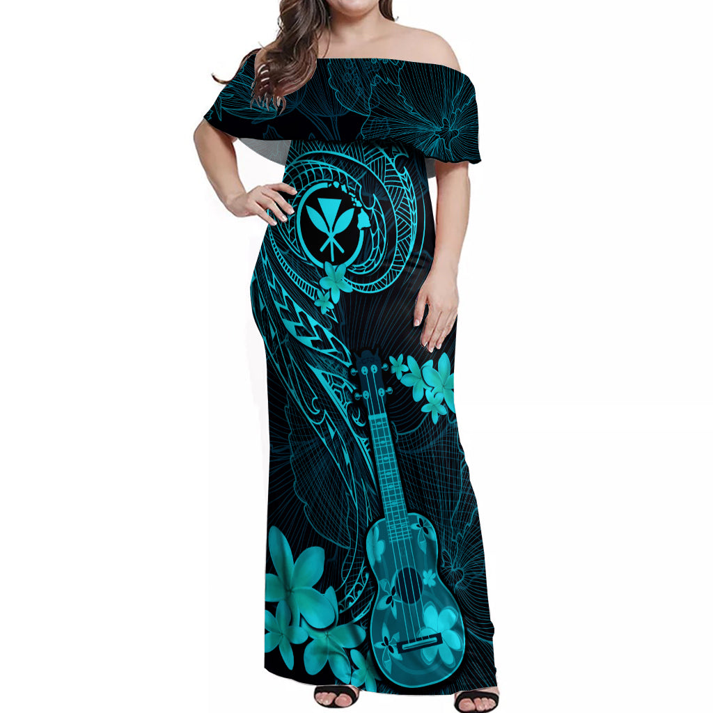 hawaii-off-shoulder-maxi-dress-ukulele-mix-polynesian-plumeria-turquoise-version