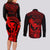 hawaii-couples-matching-long-sleeve-bodycon-dress-and-long-sleeve-button-shirts-ukulele-mix-polynesian-plumeria-red-version