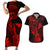 hawaii-couples-matching-short-sleeve-bodycon-dress-and-hawaiian-shirt-ukulele-mix-polynesian-plumeria-red-version