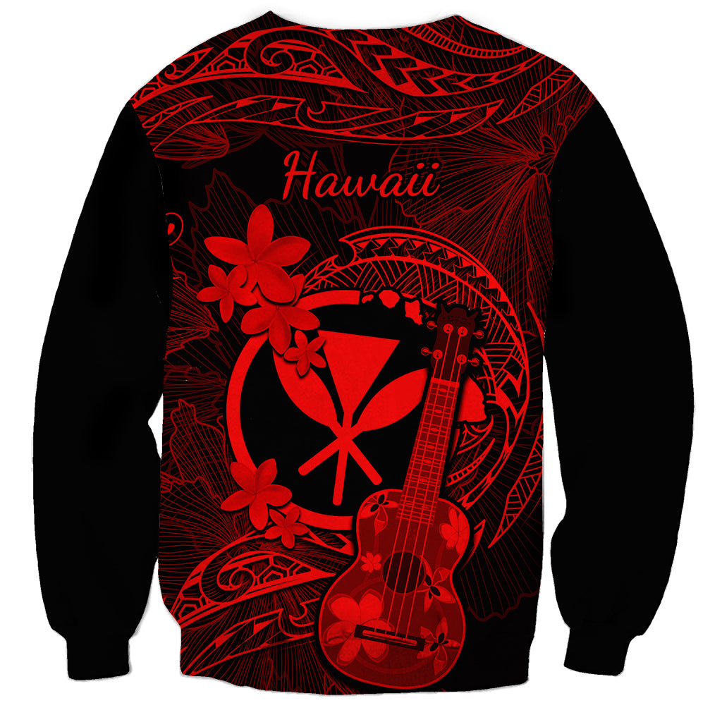 hawaii-sweatshirt-ukulele-mix-polynesian-plumeria-red-version