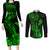 hawaii-couples-matching-long-sleeve-bodycon-dress-and-long-sleeve-button-shirts-ukulele-mix-polynesian-plumeria-green-version