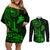 hawaii-couples-matching-off-shoulder-short-dress-and-long-sleeve-button-shirts-ukulele-mix-polynesian-plumeria-green-version