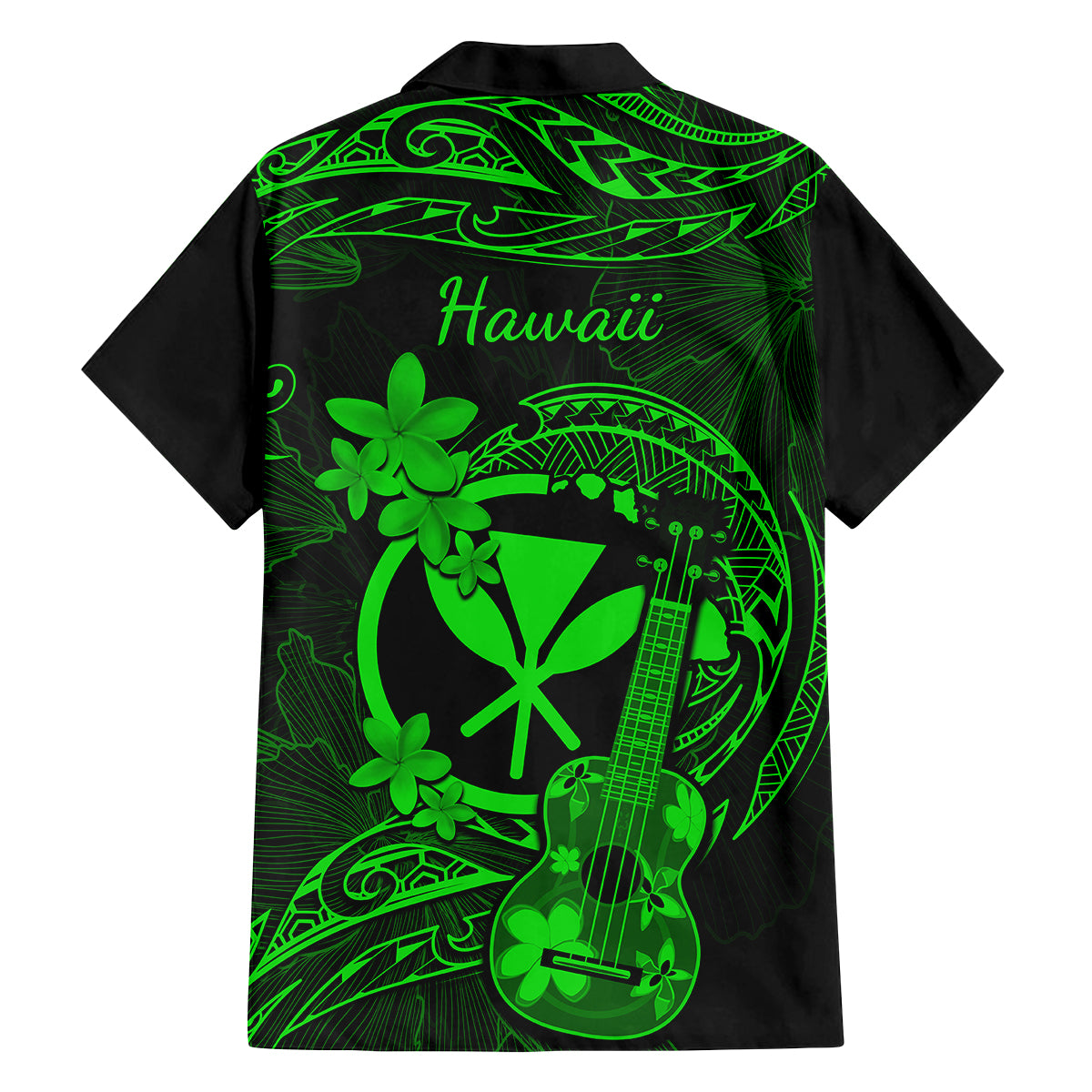 hawaii-family-matching-short-sleeve-bodycon-dress-and-hawaiian-shirt-ukulele-mix-polynesian-plumeria-green-version