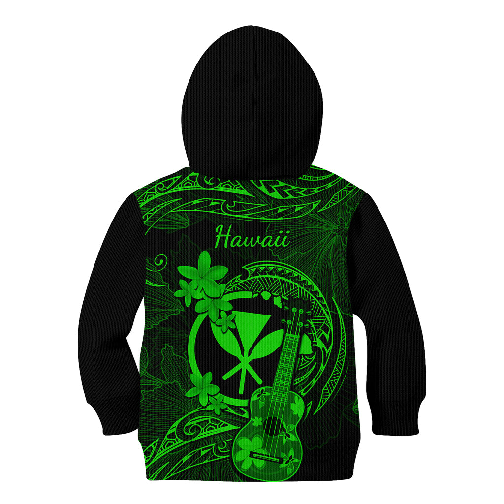 Hawaii Kid Hoodie Ukulele Mix Polynesian Plumeria Green Version LT14 - Polynesian Pride